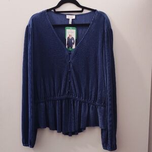 Jessica Simpson Blue Relaxed Tie Front Blouse